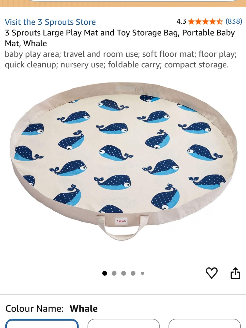 3 Sprouts Play Mat and Toy Storage Bag featuring a blue whale pattern